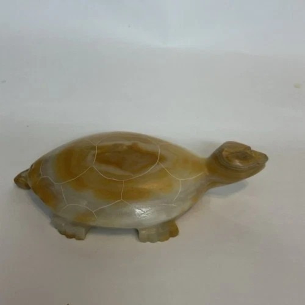 VTG MCM Carved Onyx Marble‎ Turtle Figurine Paperweight Rare Hand carved 7"x4"